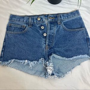 Brandy Melville John Galt Jeans Shorts S Blue High Rise Cut Off Button Fly